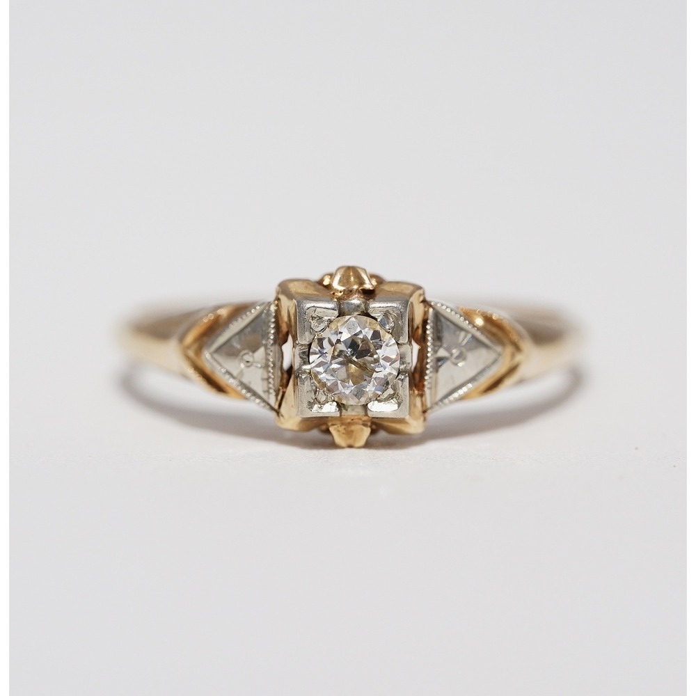 Antique 14k Solid Yellow Gold Engraved Natural Diamond Ring - Size 7.25 1.78g - Picture 5 of 11